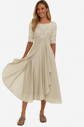 Robe trapèze mi-longue femme à manches courtes, six coloris, jaune clair