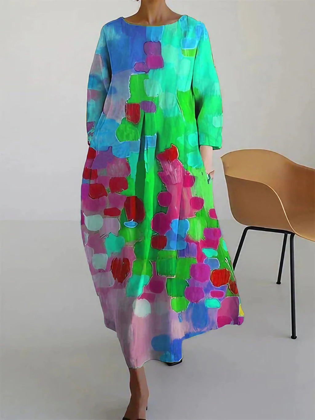 Robe fleurie évasée femme pour l'été, quatre coloris, bleu