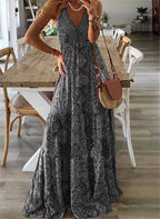 Robe fleurie bohème taille haute femme, manches courtes, gris