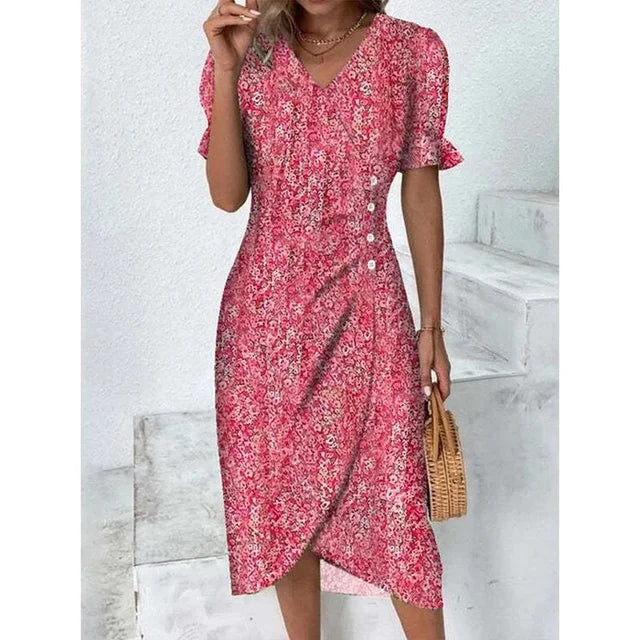 Robe fleurie femme à coupe ajustée, avec ou sans manches longues, rouge