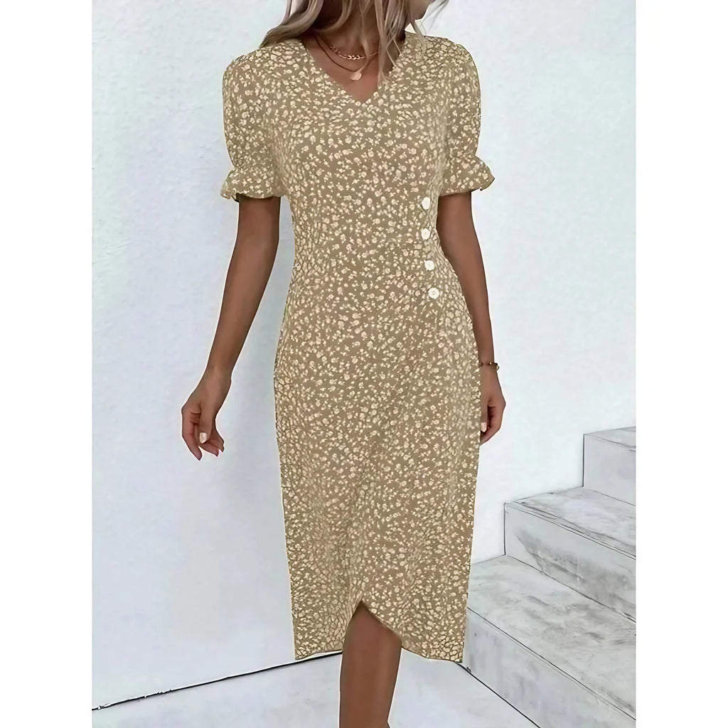 Robe fleurie femme à coupe ajustée, avec ou sans manches longues, jaune