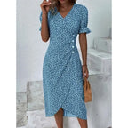 Robe fleurie femme à coupe ajustée, avec ou sans manches longues, bleu