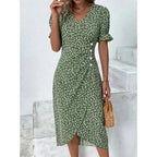 Robe fleurie femme à coupe ajustée, avec ou sans manches longues, vert