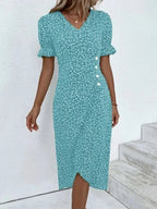 Robe fleurie femme à coupe ajustée, avec ou sans manches longues, bleu clair
