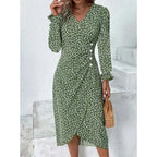 Robe fleurie femme à coupe ajustée, avec ou sans manches longues, vert, manches longues