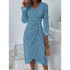 Robe fleurie femme à coupe ajustée, avec ou sans manches longues, bleu, manches longues