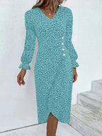 Robe fleurie femme à coupe ajustée, avec ou sans manches longues, bleu clair, manches longues