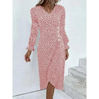Robe fleurie femme à coupe ajustée, avec ou sans manches longues, rose, manches longues