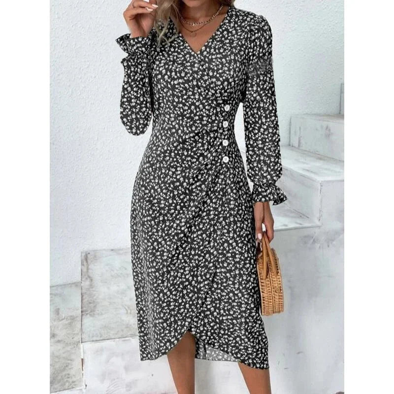Robe fleurie femme à coupe ajustée, avec ou sans manches longues