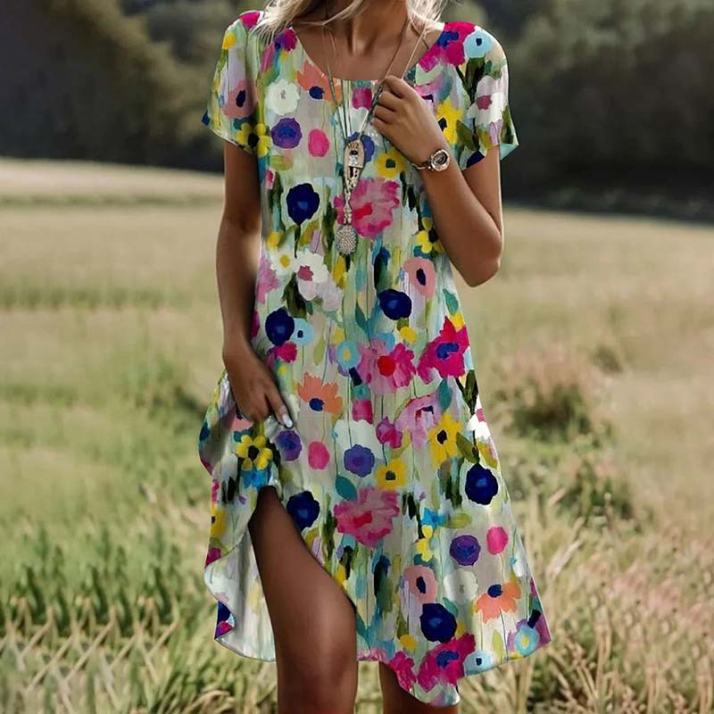 Robe fleurie femme coupe fluide, imprimé multicolore, du S au 3XL, imprimé fleuri