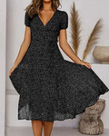 Robe longue en mousseline fleurie, col V, coupe ample et fluide, noir