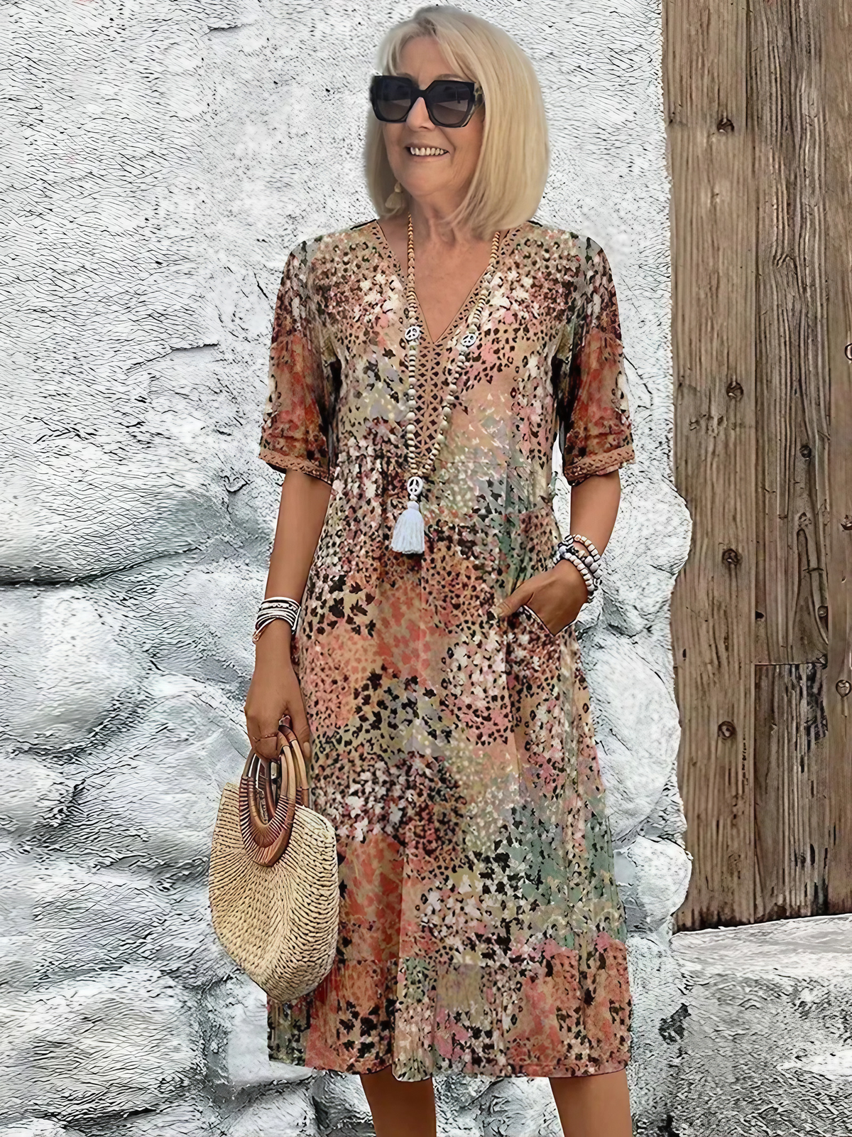 Robe fleurie fluide femme pour l'été, cinq coloris, M au 3XL, beige