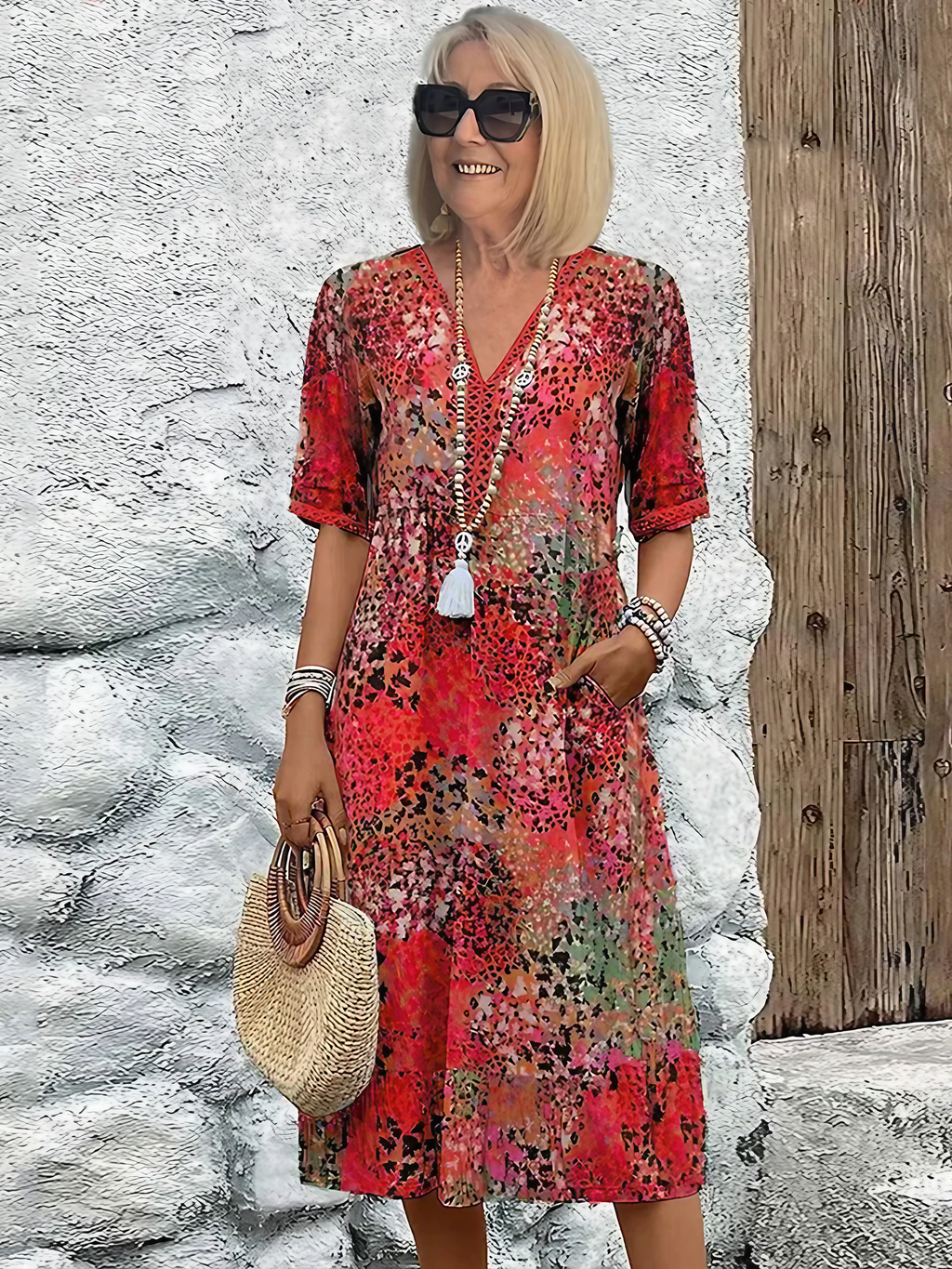 Robe fleurie fluide femme pour l'été, cinq coloris, M au 3XL, rouge