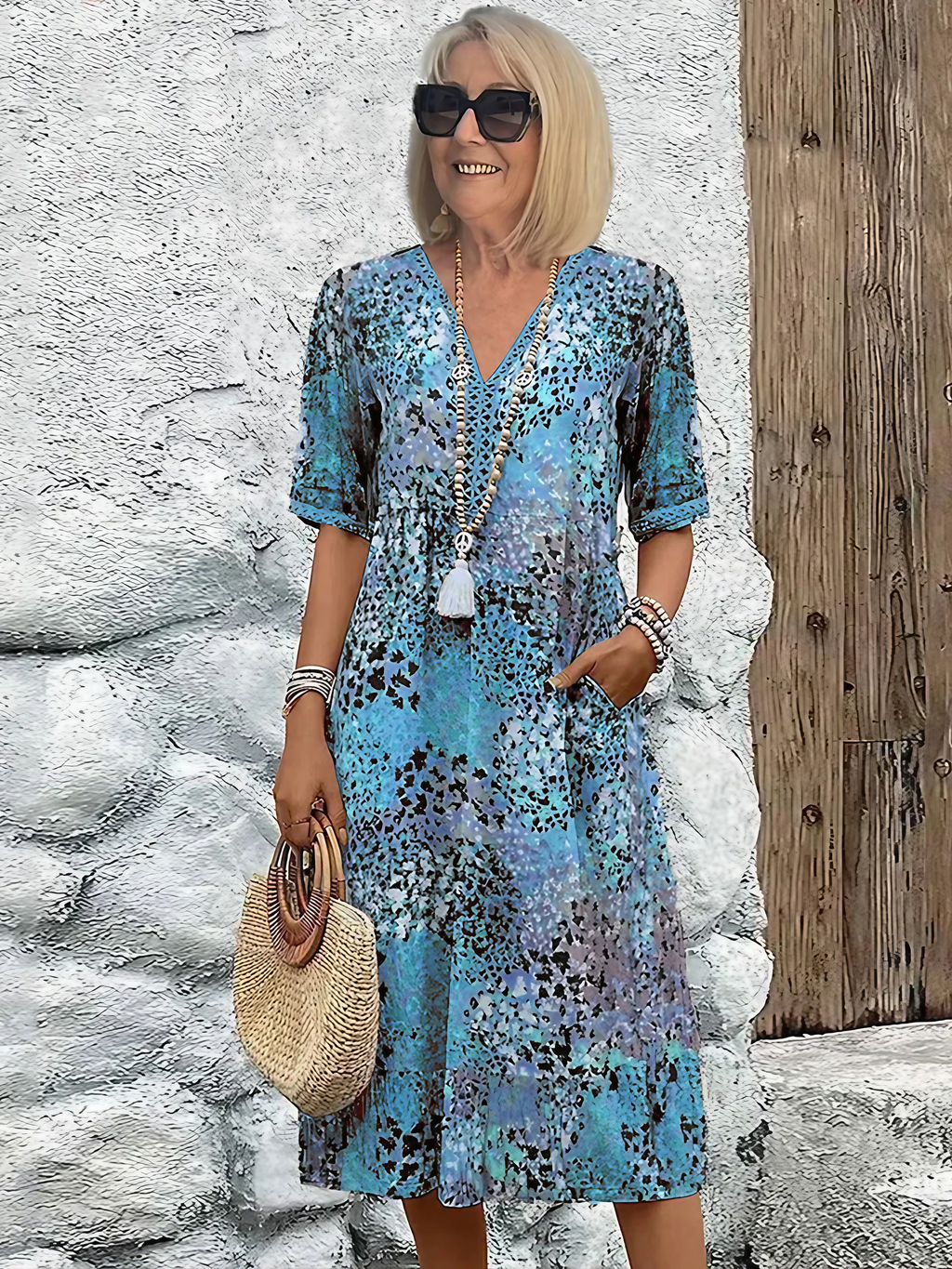 Robe fleurie fluide femme pour l'été, cinq coloris, M au 3XL, bleu marine
