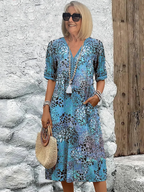 Robe fleurie fluide femme pour l'été, cinq coloris, M au 3XL, bleu marine