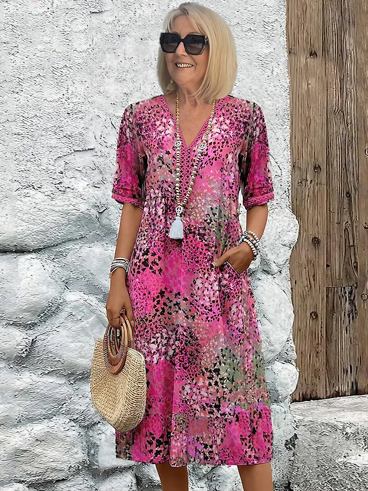 Robe fleurie fluide femme pour l'été, cinq coloris, M au 3XL, rose clair