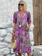 Robe fleurie fluide femme pour l'été, cinq coloris, M au 3XL, pourpre