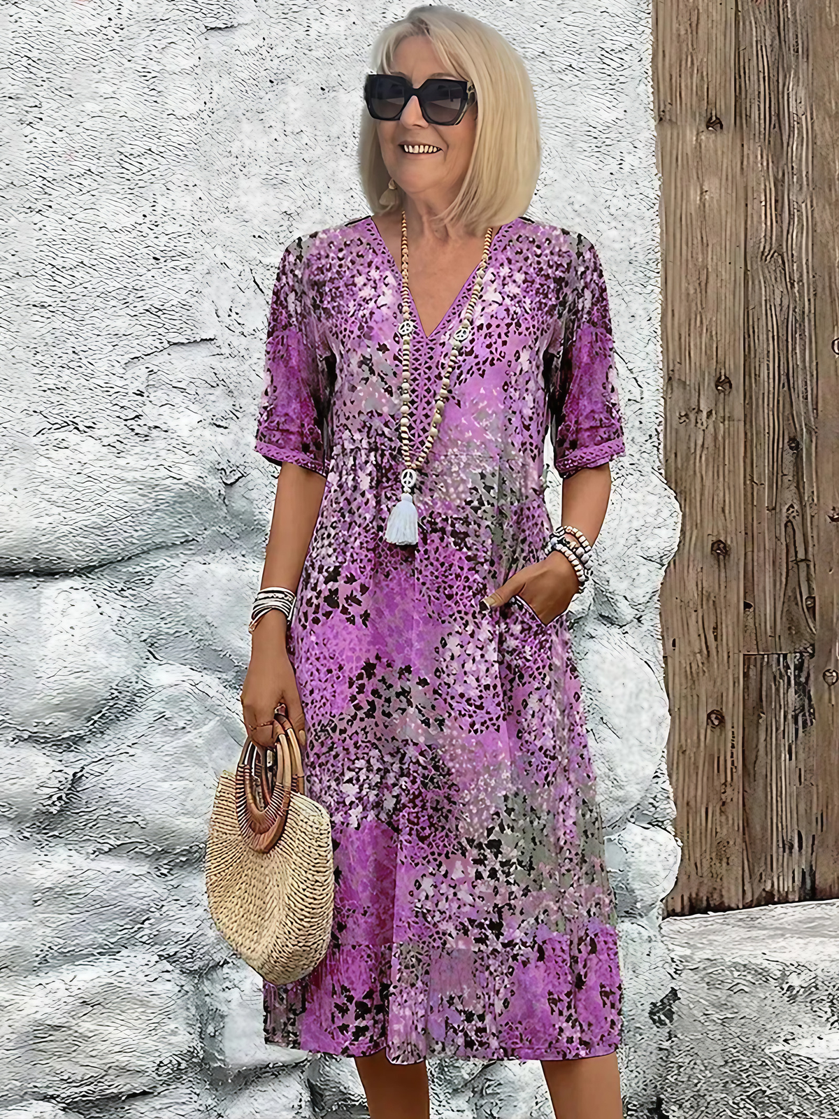 Robe fleurie fluide femme pour l'été, cinq coloris, M au 3XL, pourpre