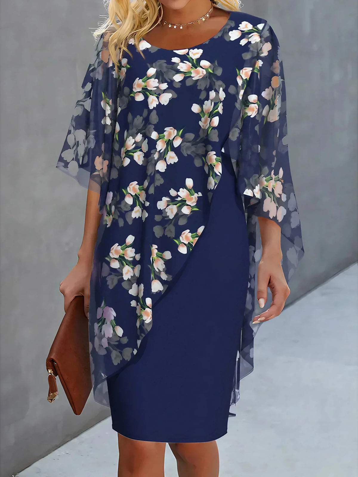 Robe fleurie femme fluide à imprimé floral, du XS au 3XL, bleu foncé