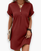 Robe col V femme coupe fluide, cinq coloris, rouge