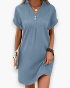 Robe col V femme coupe fluide, cinq coloris, bleu clair