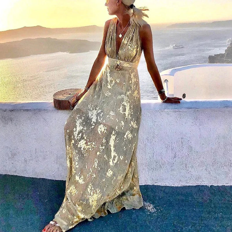 Robe col V à paillettes, coupe fluide, cinq coloris, XS au XL