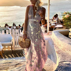 Robe col V à paillettes, coupe fluide, cinq coloris, XS au XL, rose