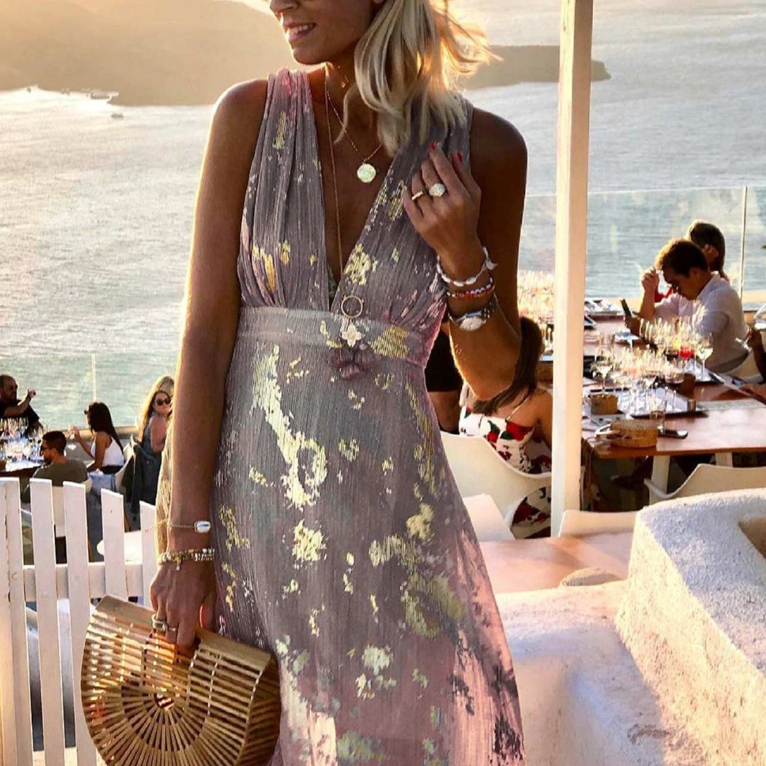 Robe col V à paillettes, coupe fluide, cinq coloris, XS au XL