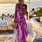 Robe col V à paillettes, coupe fluide, cinq coloris, XS au XL, violet