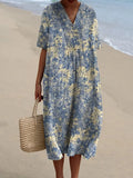 Robe ample femme à imprimé fleuri rétro, bleue, du S au 3XL, bleu à fleurs