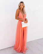 Robe longue évasée femme, coloris abricot, coupe fluide, abricot
