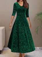 Robe fleurie col V sans manches, longueur genou, du S au L, vert