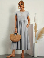 Robe longue fluide femme à poches, dix coloris, du S au 2XL, gris