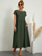 Robe longue fluide femme à poches, dix coloris, du S au 2XL