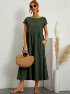 Robe longue fluide femme à poches, dix coloris, du S au 2XL, vert militaire