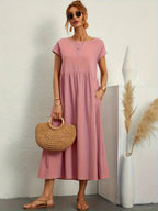 Robe longue fluide femme à poches, dix coloris, du S au 2XL, rose