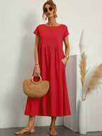 Robe longue fluide femme à poches, dix coloris, du S au 2XL, rouge