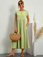 Robe longue fluide femme à poches, dix coloris, du S au 2XL, jaune