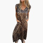 Robe longue col V imprimé léopard ou unie, du S au 5XL