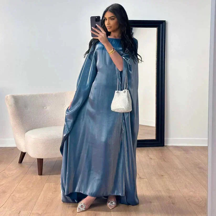 Abaya robe longue à manches longues, taille universelle, six coloris, bleu