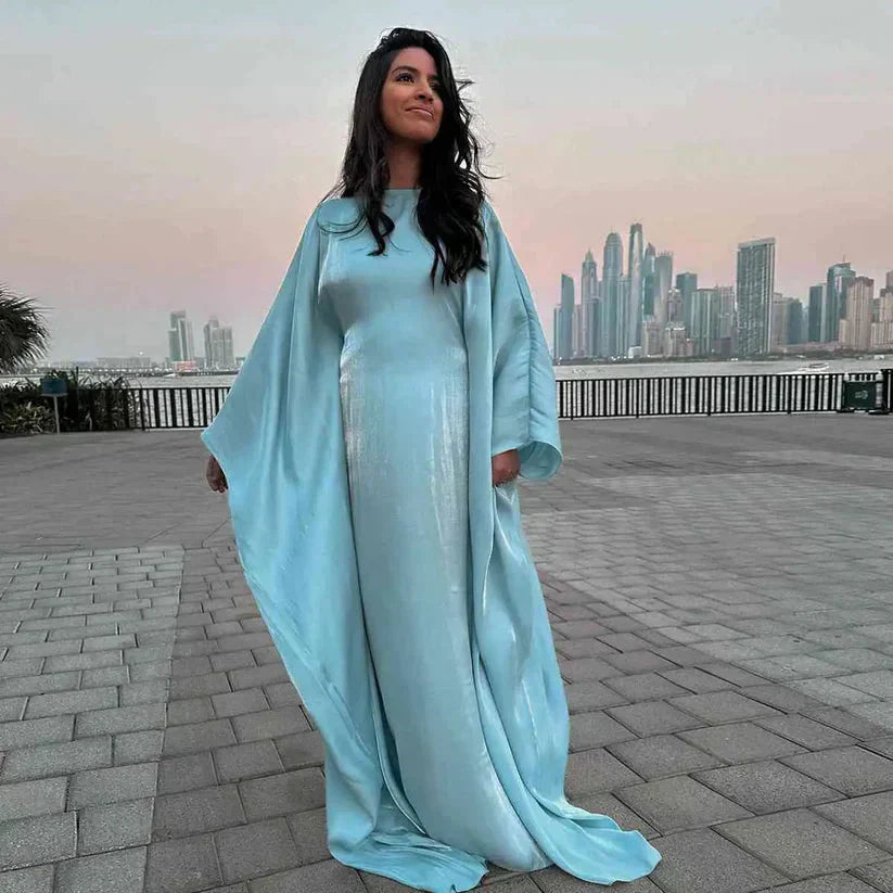 Abaya robe longue à manches longues, taille universelle, six coloris, bleu clair