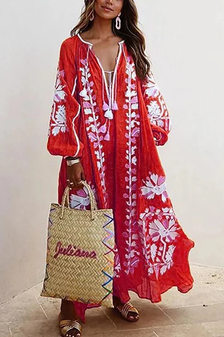 Robe longue bohème à imprimé fleuri, coupe ample, du S au 5XL, rouge