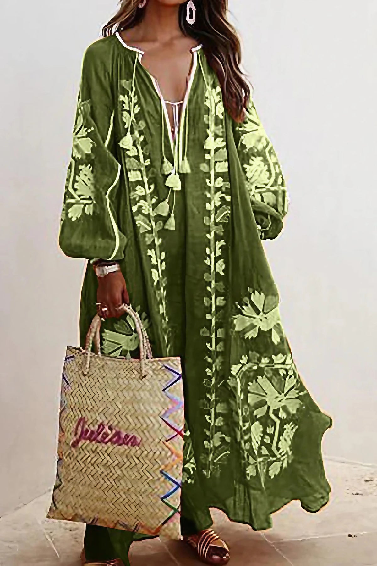 Robe longue bohème à imprimé fleuri, coupe ample, du S au 5XL, vert