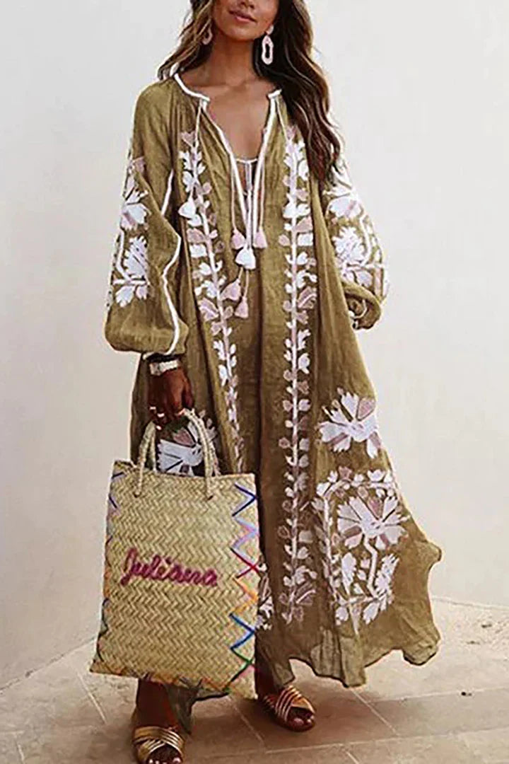 Robe longue bohème à imprimé fleuri, coupe ample, du S au 5XL, kaki