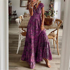 Robe longue bohème femme fluide, six coloris, du XS au 3XL, mauve