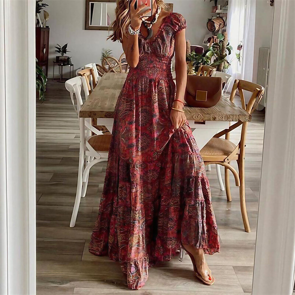 Robe longue bohème femme fluide, six coloris, du XS au 3XL, rouge