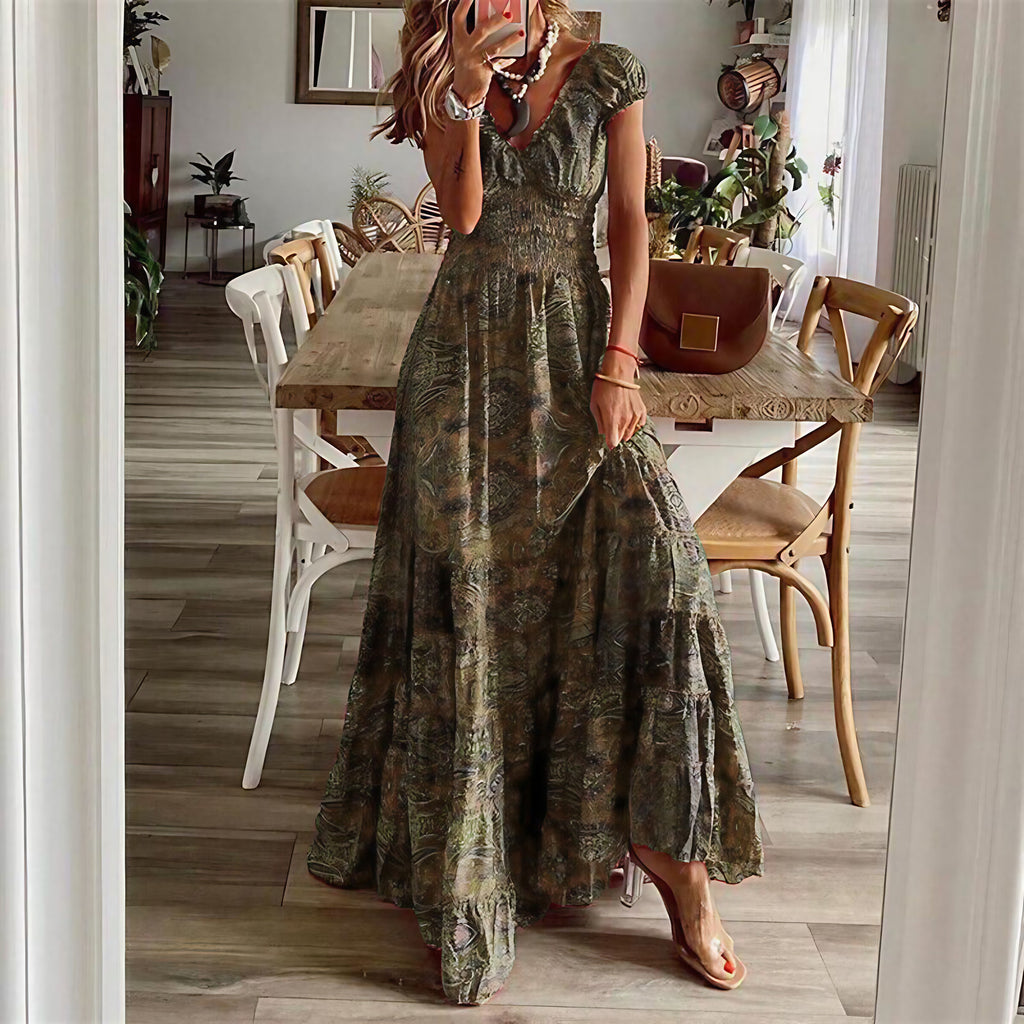 Robe longue bohème femme fluide, six coloris, du XS au 3XL, marron