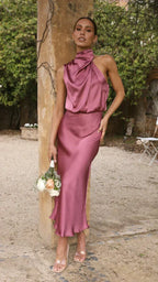 Robe longue brillante femme à manches longues, cinq coloris, prune