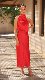 Robe longue brillante femme à manches longues, cinq coloris, rouge