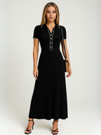 Robe longue en maille côtelée, bords contrastés, noire ou blanche, noir